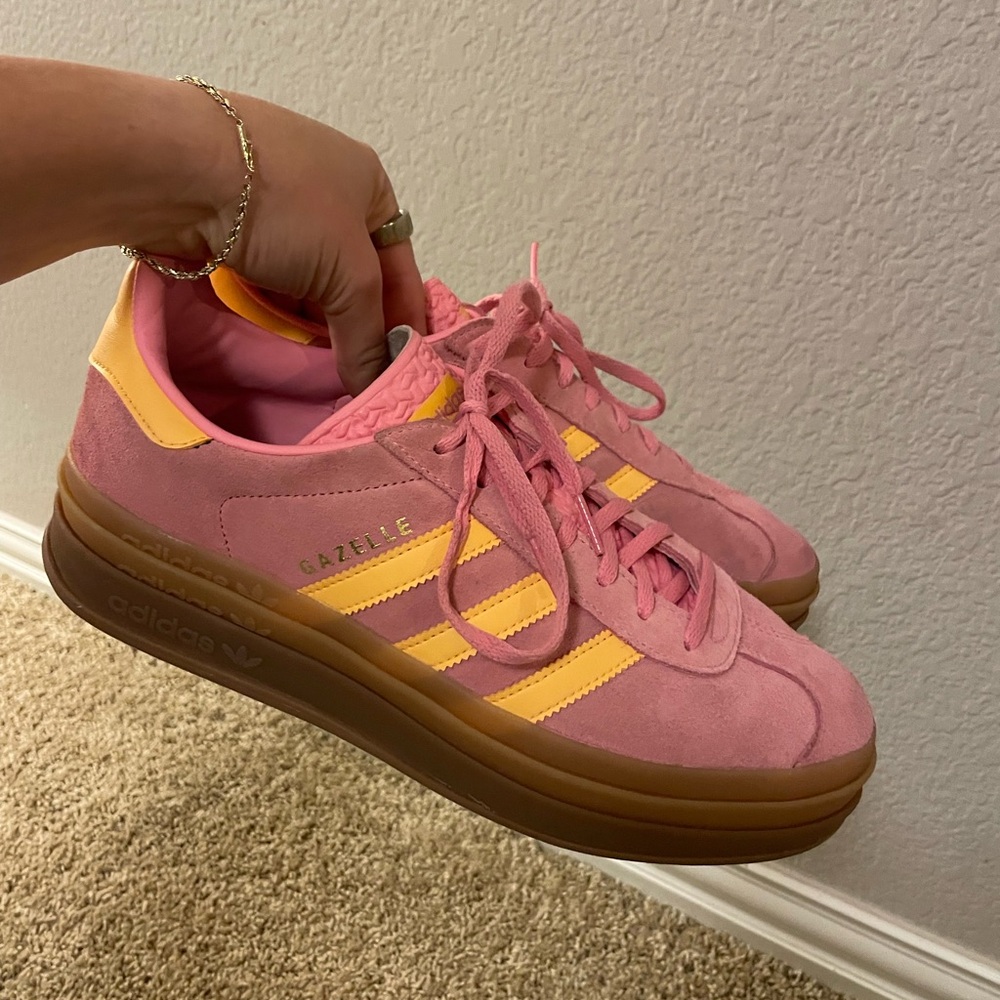 Adidas Gazelle Pink and Yellow Women's Platform Shoes